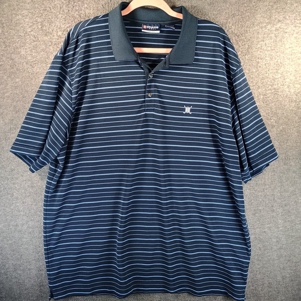 Chaps Golf Polo Shirt Mens XXL Stay-Dry 100% Polyester Logo Striped 2XL‎